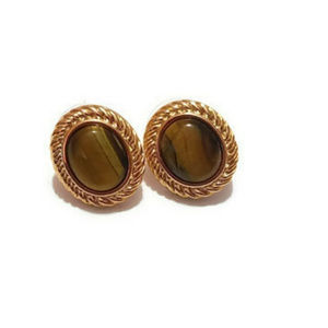 Roman Jewelry - Tigers Eye Gold Tone Women's Stud Earrings Roman Jewelry - Tigers Eye Gold Tone Women's Stud Earrings